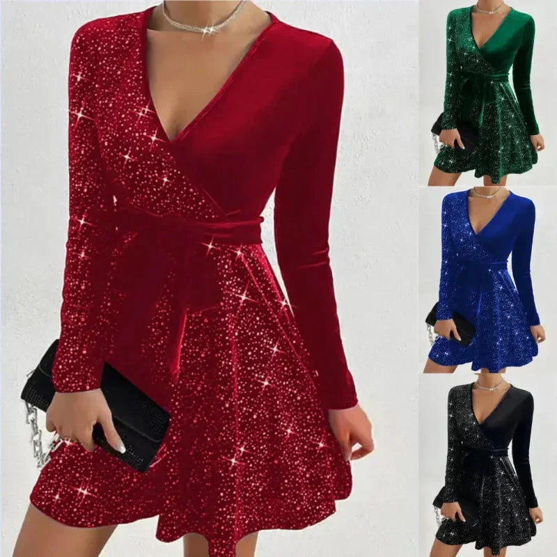 Livia luxe glitterjurk met wikkellook – foto 3 van 11