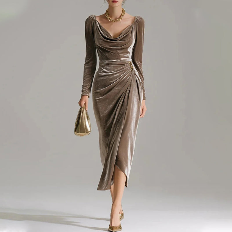 Isabelle elegante fluwelen galajurk met drapering