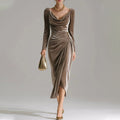 Isabelle elegante fluwelen galajurk met drapering